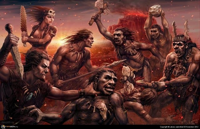 Бой людей и неандертальцев.