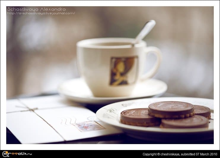 A Cup Of Coffee, Biscuits And Letter