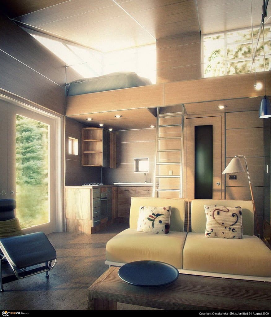 Интерьер гостиной в дачном домике.