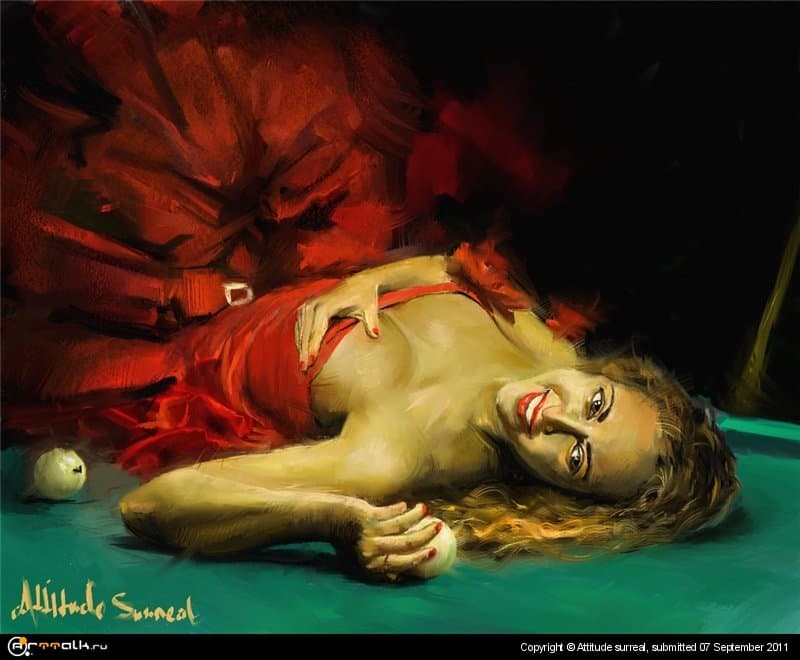 Красный мак на бильярдном столе