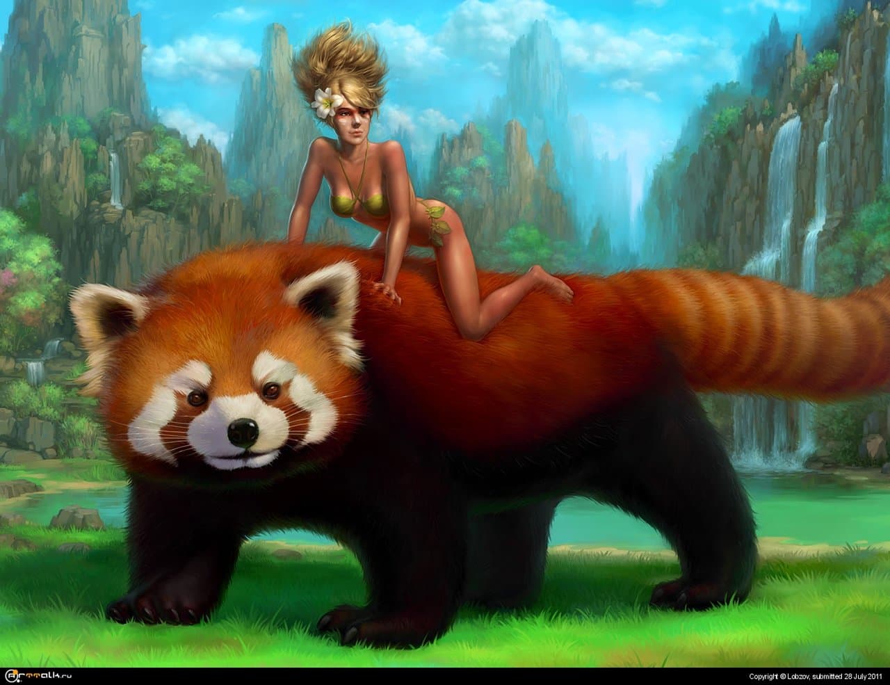 На большой красной панде