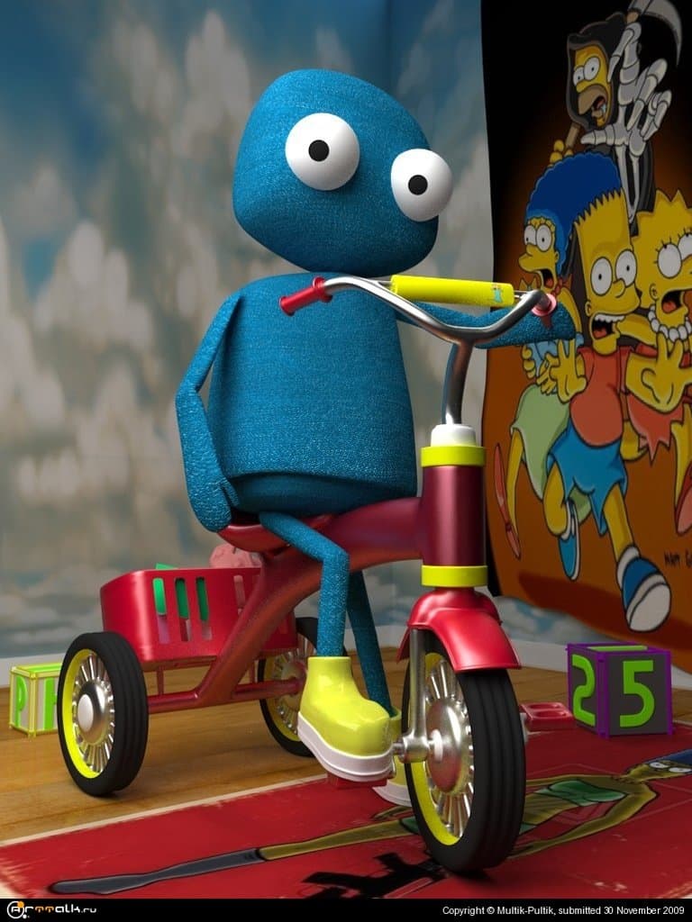 Синий Чел на крастном велике.