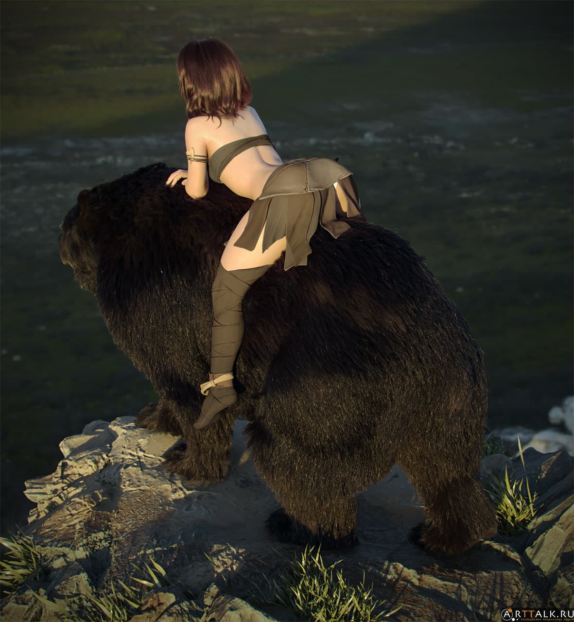 Hair&Fur&Feathers + Lookdev+Render&Lighting for Bear rider(collaboration with Maria Panfilova)