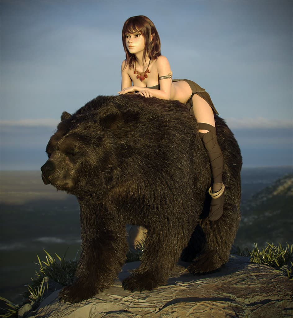 Hair&Fur&Feathers + Lookdev+Render&Lighting for Bear rider(collaboration with Maria Panfilova)