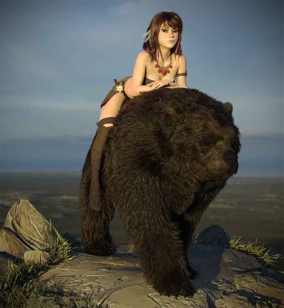 Hair&Fur&Feathers + Lookdev+Render&Lighting for Bear rider(collaboration with Maria Panfilova)