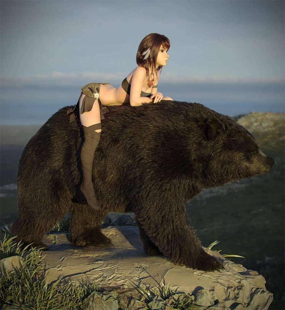 Hair&Fur&Feathers + Lookdev+Render&Lighting for Bear rider(collaboration with Maria Panfilova)