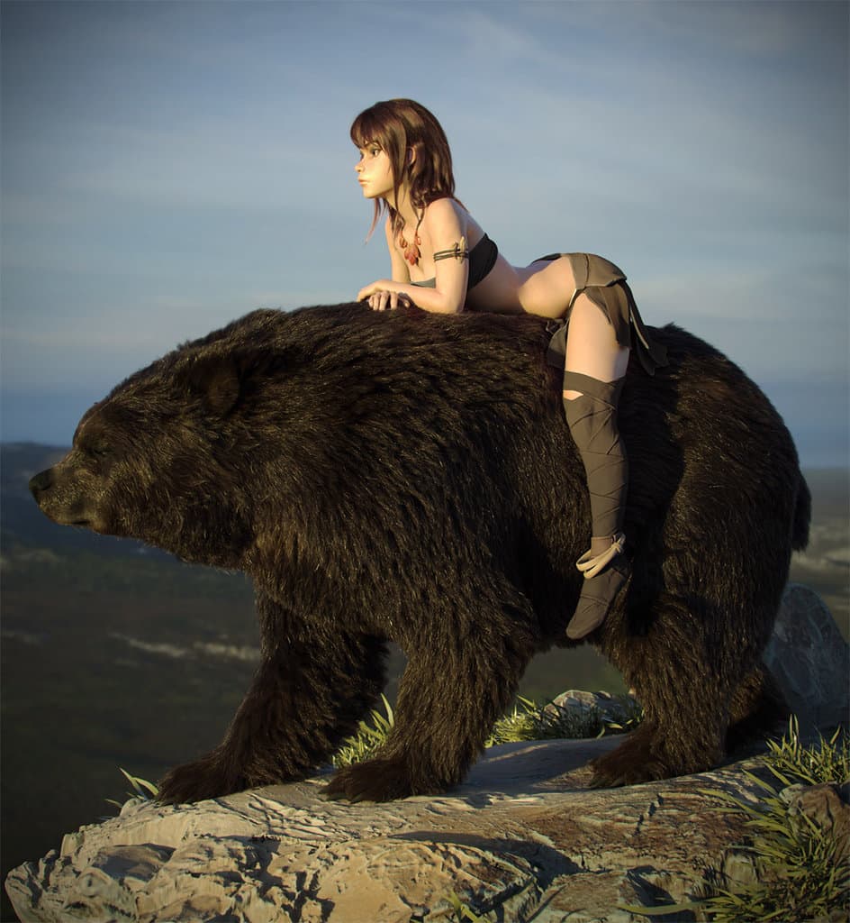 Hair&Fur&Feathers + Lookdev+Render&Lighting for Bear rider(collaboration with Maria Panfilova)