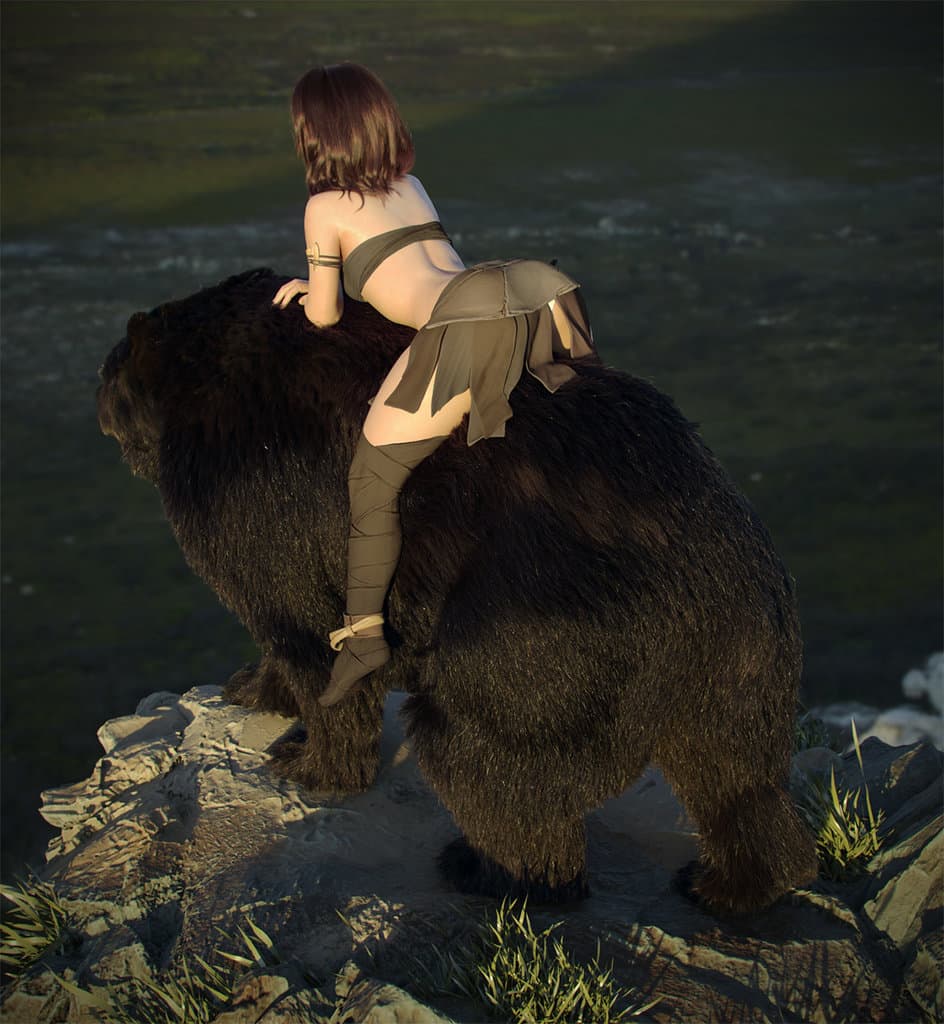 Hair&Fur&Feathers + Lookdev+Render&Lighting for Bear rider(collaboration with Maria Panfilova)